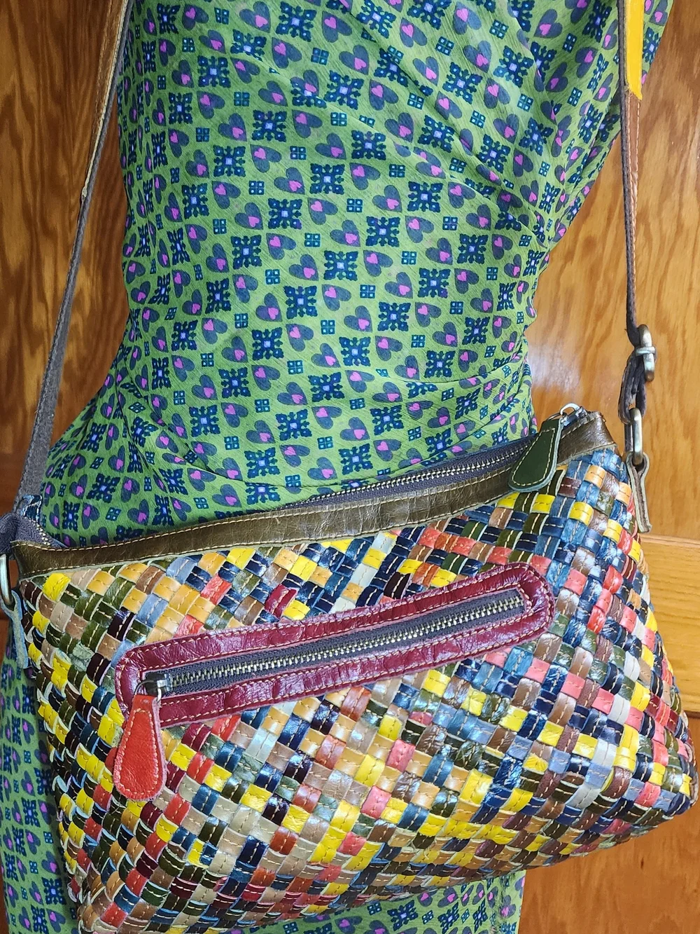 Handwoven Multicolor Leather Crossbody Bag - Stylish Women’s Shoulder Bag